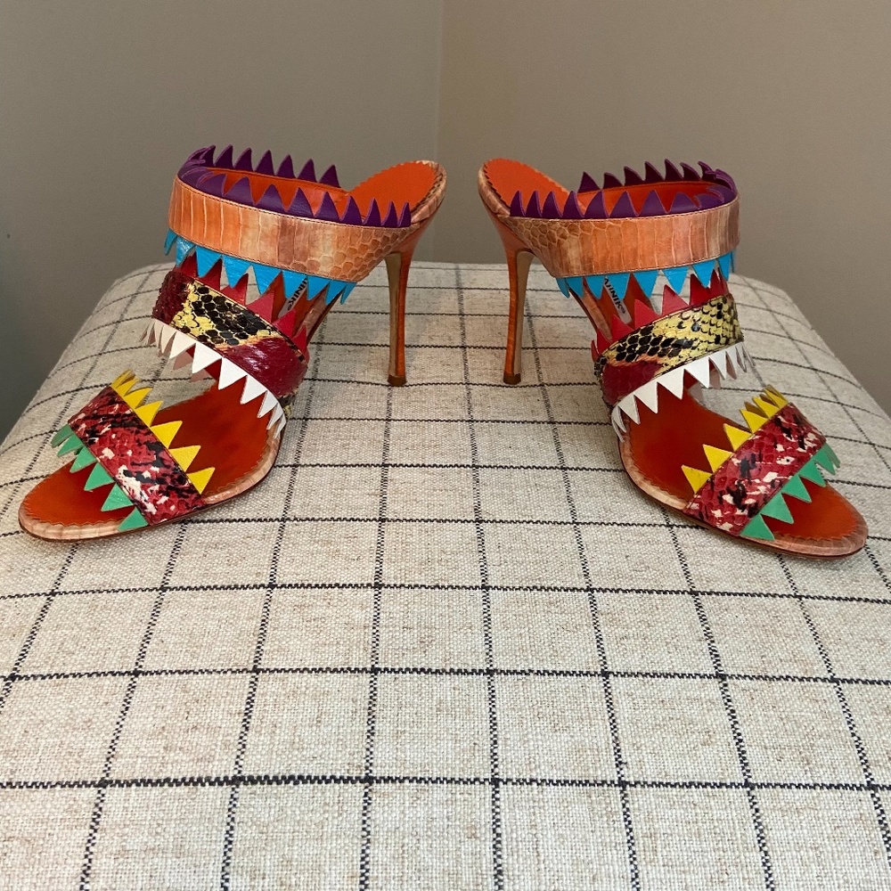 Manolo Blahnik Pinata Snakeskin Sandal Heels 39.5